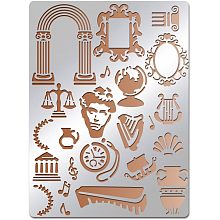 BENECREAT Roman Element Theme Stainless Steel Metal Stencils, 5.5x7.5inch Stencil Template Journal Tool for Painting Wood Burning, Pyrography and Engraving