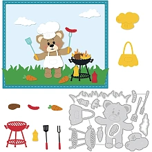 BENECREAT Bear Chef Pattern Metal Cutting Dies, 3.8x5" Stove Chef Hat Apron Fork Pattern Carbon Steel Cutting Stencils for DIY Scrapbooking Decorative Embossing, 0.8mm Thick