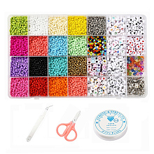 Arricraft 4500Pcs 3mm Glass Seed Beads, 520Pcs Flat Round Acrylic Beads, Iron Jump Rings, 8Pcs CCB Plastic Pendant, Stainless Steel Tweezers & Scissors, Elastic Crystal Thread, for DIY Jewelry Finding Kits, Mixed Color, Beads: 5020Pcs/Box