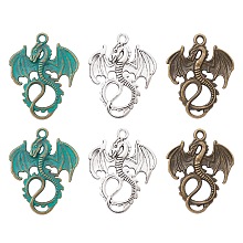 6Pcs 3 Styles Alloy Dragon Pendants, Mixed Color, 34.5~35x27~28x2mm, Hole: 2.5mm, 2pcs/style