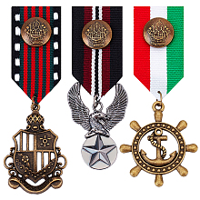 AHANDMAKER 3Pcs Costume Military Badge Medal, 3 Style Alloy Medal Brooch Pin, Military Hero Combat Medals Brooch Navy Military Badge Patriot Brooch Pin Stripe for Women Men Jacket Uniform Costume