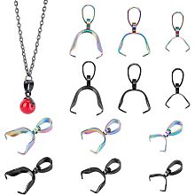 PandaHall Elite Pendant Pinch Bail Clip, 48pcs 3 Sizes Pendant Connector Clasps 14 16 19mm Clasp Clips 304 Stainless Steel Ice Pick Pinch Bails for Necklaces Jewelry DIY Crafts Making, Black/Rainbow