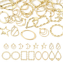 32Pcs 8 Style Alloy Pendants, Mixed Shapes, Golden, 25~38.5x18~33x2mm, Hole: 1.6~2mm, 4pcs/style