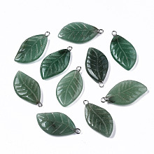 Honeyhandy Carved Natural Green Aventurine Pendants, Leaf, 28~29x15x4.5mm, Hole: 1.8mm