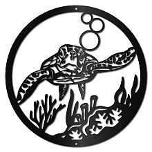 CREATCABIN Iron Wall Hanging Decoration, with Screws, Metal Wall Art Ornament for Home, Round with Sea Turtle Pattern, Electrophoresis Black, 300x1mm