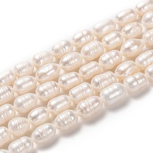 Honeyhandy Natural Cultured Freshwater Pearl Beads Strands, Rice, Bisque, 9~11x7~8mm, Hole: 0.6mm, about 34pcs/strand, 12.80 inch(32.5cm)