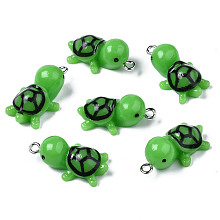 Honeyhandy Opaque Resin Pendants, with Platinum Tone Iron Loop, Tortoise, Lime, 25.5~26.5x14~15x10mm, Hole: 2mm