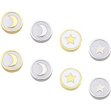 DICOSMETIC 8pcs 2 Styles 9.5mm Golden and Stainless Steel Color Flat Round Enamel Beads Star Enamel Beads Moon Enamel Beads Metal Spacer Beads for Jewelry Making,Hole:2mm