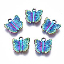 Honeyhandy 304 Stainless Steel Charms, Cadmium Free & Nickel Free & Lead Free, 3D Butterfly, Rainbow Color, 12x12.5x3mm, Hole: 2mm