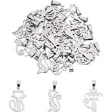 UNICRAFTALE 24pcs 3 Styles Stainless Steel Color Kitten Pendants About 21/23mm Long Cat Charms Pendant with 2mm Hole Little Cat Kitten Small Pendant Metal Animal Pet Charms for Jewelry Making