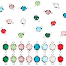 UNICRAFTALE 16pcs 8 Colors Rhinestone Link Connectors Stainless Steel Links Flat Round Rhinestone Diamond Links Charms for Jewelry Making 12x6x3mm