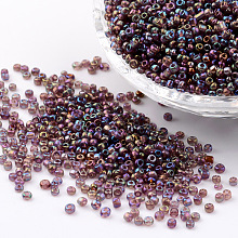 Honeyhandy Round Trans. Colors Rainbow Glass Seed Beads, Misty Rose, Size: about 2mm in diameter, hole:1mm, about 3306pcs/50g