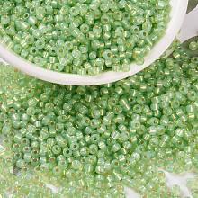 MIYUKI Round Rocailles Beads, Japanese Seed Beads, 8/0, (RR676) Silverlined Lime Opal, 3mm, Hole: 1mm, about 422~455pcs/10g