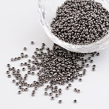 Honeyhandy Dark Gray 11/0 Grade A Electroplated Glass Seed Beads, Metallic Colours, 2x1.5mm, Hole: 0.3mm, about 3300pcs/50g