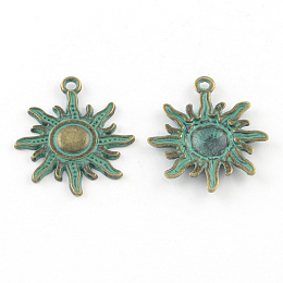 Honeyhandy Zinc Alloy Solar Eclipse Pendants, Cadmium Free & Lead Free, Sun, Antique Bronze & Green Patina, 28x24x2mm, Hole: 2mm