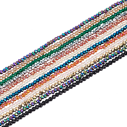 Electroplate Glass Beads Strands, Faceted, Mixed Style, Rondelle, Mixed Color, 2x1.5mm, Hole: 0.6mm; about 235~247pcs/Strand, 14.57~14.76 inches(37~37.5cm); 12 colors, 1strand/color, 12strands/box