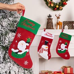 WADORN 4 Styles Large Christmas Stockings, Santa Christmas Stockings Snowman Pattern Stockings Family Holiday Season Decor Bag for Christmas Tree Fireplace Stairs Hanging Decoration