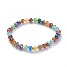 Honeyhandy Electroplate Faceted Abacus Glass Beaded Stretch Bracelets, with Glass Seed Beads, Mixed Color, 2-1/8 inch(5.5cm)