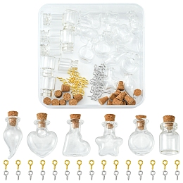 Honeyhandy DIY Wish Bottle Pendant Making Kit, Include Star & Heart & Pepper Glass Bottle with Cork Plug, Iron Screw Eye Pin Peg Bails, Clear, Bottle: 12.5~15x14~22x22~33mm, 20pcs/box