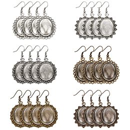 PH PandaHall 36 Sets 3 Style Earring Pendant Tray Bezel Cabochon Settings, 40pcs Oval Transparent Glass Cabochons and 40pcs Brass Earring Hooks