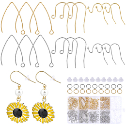 SUNNYCLUE 108Pcs 6 Style 304 Stainless Steel Earring Hooks, Marquise Ear Wire & Shepherd's Hook Ear Wire, with 110Pcs Open Jump Rings & 120Pcs Eco-Friendly Plastic Ear Nuts, Golden & Stainless Steel Color, 11~31x16.5~21x0.8mm, Hole: 1.8~2.3mm, Pin: 0.7mm, 18Pcs/style