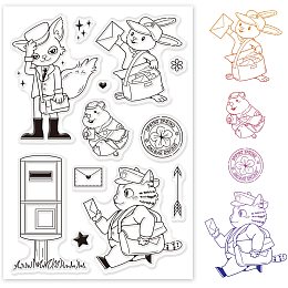 GLOBLELAND Animal Postman Silicone Clear Stamps Fox Hamster Rabbit Cat Transparent Stamps for Birthday Valentine's Day Cards Making DIY Scrapbooking Photo Album Decoration Paper Craft