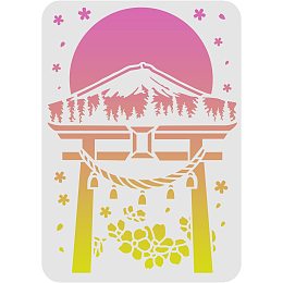 FINGERINSPIRE Cherry Blossoms Stencil 11.7x8.3 inch Plastic Japanese Shrine Drawing Painting Stencil Mount Fuji Sun Pattern Stencils Reusable Stencils for Painting on Wood, Floor, Wall and Tile