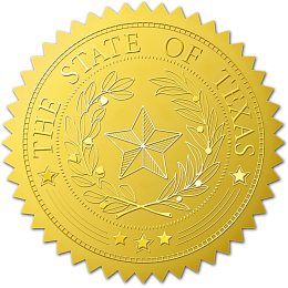 BENECREAT 100pcs Star Theme Embossed Gold Foil Seals, 2" the State of Texas Self Adhesive Embossed Stickers Decoration Labels for Envelopes Diplomas Certificates Awards Graduation