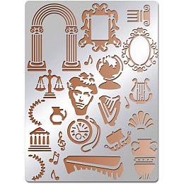 BENECREAT Roman Element Theme Stainless Steel Metal Stencils, 5.5x7.5inch Stencil Template Journal Tool for Painting Wood Burning, Pyrography and Engraving