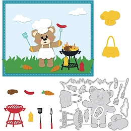 BENECREAT Bear Chef Pattern Metal Cutting Dies, 3.8x5" Stove Chef Hat Apron Fork Pattern Carbon Steel Cutting Stencils for DIY Scrapbooking Decorative Embossing, 0.8mm Thick