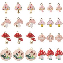 SUNNYCLUE 1 Box 48Pcs 8 Styles Mushrooms Charms Mushroom Charm Bulk Pink Red Mushroom Enamel Charm Fairy Charm Plant Spring Charm for Jewelry Making Charms DIY Earrings Bracelet Necklaces Crafts Gift