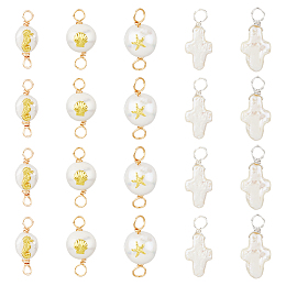 DICOSMETIC DIY Jewelry Making Finding Kit, Including 20Pcs 5 Styles Cross & Oval Natural Pearl Link Connector & Charms, with Sea Horse & Starfish & Shell Pattern, Platinum & Golden, 20~23.5x8~9.5x4~8mm, Hole: 2.5~3mm, 4Pcs/style