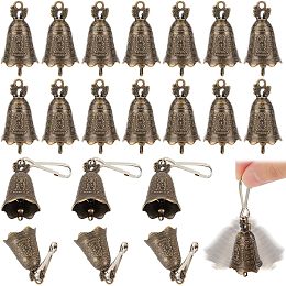 OLYCRAFT 24Pcs Vintage Bells for Crafts with 24Pcs Iron Keychain Clasp 3mm Hole Small Bronze Buddhist Bells Tinkle Tibetan Style Alloy Bells for Wind Chimes Craft Decor Christmas Wedding Doors