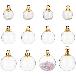 PandaHall Elite 12 Set Glass Bottle Pendants, 3 Size Mini Empty Jars Wish Bottle Charms Clear Glass Globe Bottles with Golden Caps for Handmade Earrings Necklace Jewelry Making Home Decor