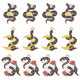 SUNNYCLUE 1 Box 24Pcs Snake Charms Gothic Charms Tarot Style Enamel Sun Moon Red Rose Charm Boa Snakes Halloween Skull Skeleton Charm for Jewelry Making Charms Earrings Necklace Bracelet DIY Craft