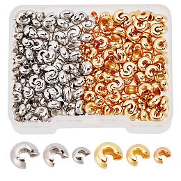 ARRICRAFT 300Pcs 6 Styles Brass Crimp Beads Covers, Long-Lasting Plated, Platinum & Golden, 3~5.8x4~6.5x2~4mm, Hole: 1.2~2mm, 50pcs/style
