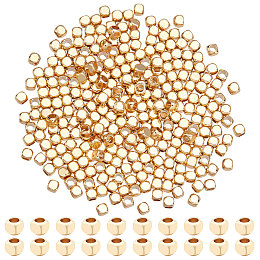 NBEADS 300 Pcs Real 18K Gold Plated Beads, 2.5mm Gold Plated Brass Beads Square Smooth Spacer Beads Gold Metal Beads for Bracelet Necklace Earring Jewelry Making, 1.6mm Hole