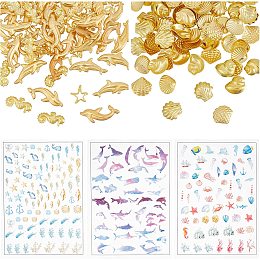 OLYCRAFT 160Pcs Ocean Themed Resin Fillers 8-Style Alloy Epoxy Resin Supplies Whale Alloy Cabochons Starfish Shell Dolphin Resin Accessories with 4 Sheets 3D Resin Stickers for Resin Jewelry Making