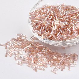 Honeyhandy Glass Bugle Beads, Transparent Colours Rainbow, Blanched Almond, 12x2mm, Hole: 0.5mm, about 5000pcs/bag