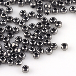 FGB 8/0 Round Glass Seed Beads, Metallic Colours, Dark Gray, 8/0, 3x2mm, Hole: 1mm, about 10000pcs/bag