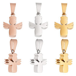 DICOSMETIC 6Pcs 3 Colors Stainless Steel Angel Pendants 3.5mm Thick Charms with Clasp Rose Gold and Gold Color Dangle Charms for DIY Crafting Jewelry Making, Hole: 3x7mm