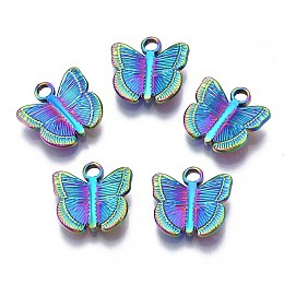 Honeyhandy 304 Stainless Steel Charms, Cadmium Free & Nickel Free & Lead Free, 3D Butterfly, Rainbow Color, 12x12.5x3mm, Hole: 2mm