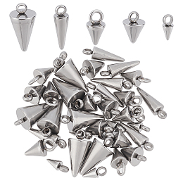 SUNNYCLUE 1 Box 40Pcs 5 Size Spike Beads Pendants Cone Drop Charms Stainless Steel Pendants Bullet Shape Polished with Loop for DIY Earrings Crafts Making Supplies Accessories Antique Silver