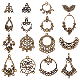 SUNNYCLUE 1 Box 64Pcs 16 Style Chandelier Connector Charms Component Connector Charm Tibetan Style Bronze Filigree Charms Findings Loops for Jewelry Making Earring Drop Women Adults DIY Crafts