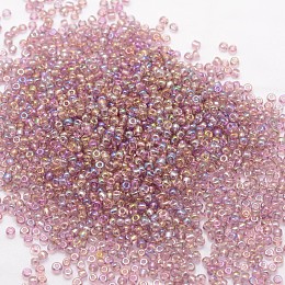 Honeyhandy 8/0 Round Glass Seed Beads, Grade A, Transparent Colours Rainbow, Rosy Brown, 2.8~3.2mm, Hole: 1.0mm, about 1500pcs/50g