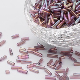 Honeyhandy Transparent Colours Rainbow Glass Bugle Beads, AB Color, Purple, 6x1.8mm, Hole: 0.6mm, 1250pcs/50g