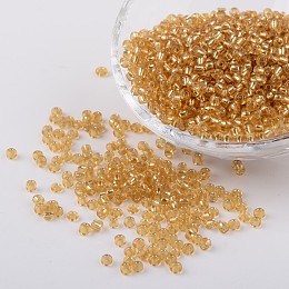 Honeyhandy 8/0 Glass Seed Beads, Silver Lined Round Hole, Round, Pale Goldenrod, 3mm, Hole: 1mm, about 1097pcs/50g