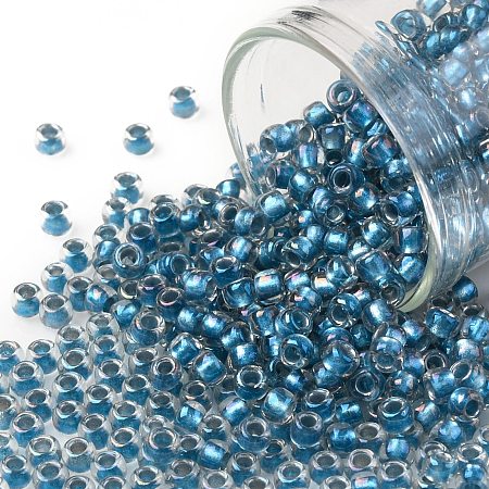 TOHO Round Seed Beads, Japanese Seed Beads, (263) Inside Color AB Crystal/Light Capri, 8/0, 3mm, Hole: 1mm, about 222pcs/bottle, 10g/bottle