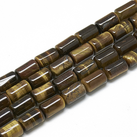 ARRICRAFT Natural Tiger Eye Bead Strands, Column, 10~11x6mm, Hole: 1mm, about 40pcs/strand, 15.7 inches