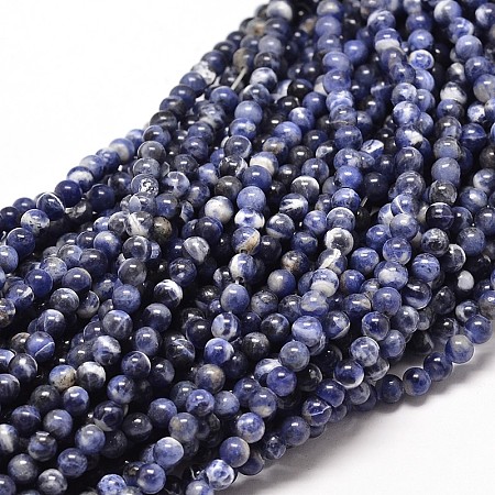 ARRICRAFT Natural Sodalite Round Bead Strands, 4mm, Hole: 1mm, about 98pcs/strand, 16 inches